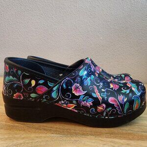 Dansko Professional Shoes Womens Size 39 Floral Patent Leather Clogs Comfort